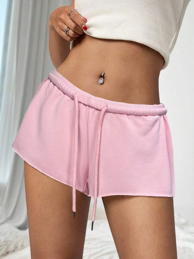 SHEIN PETITE Women's Solid Color Elastic Waist Loose Casual Micro Shorts – Grey