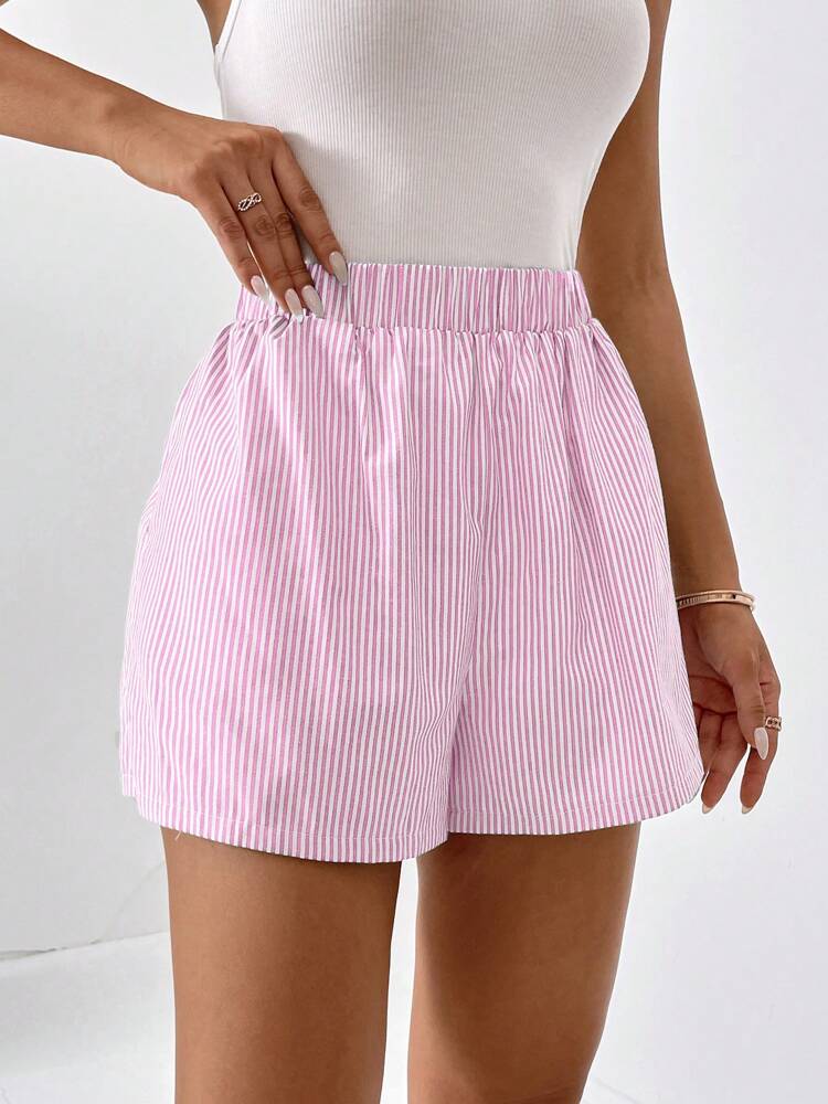 SHEIN Essnce Striped Print Slant Pocket Shorts