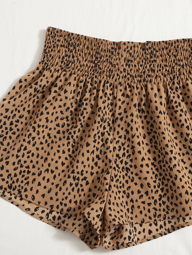 SHEIN VCAY Allover Print Shirred Waist Shorts
