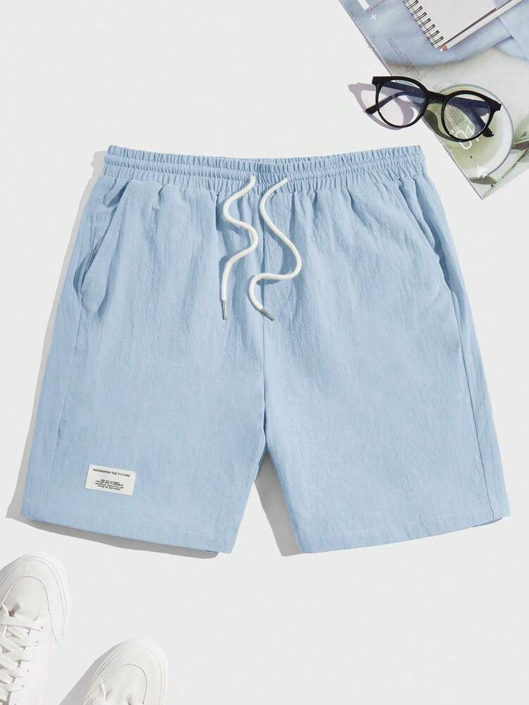 SWAVVY Men Cotton Letter Patched Detail Drawstring Waist Shorts