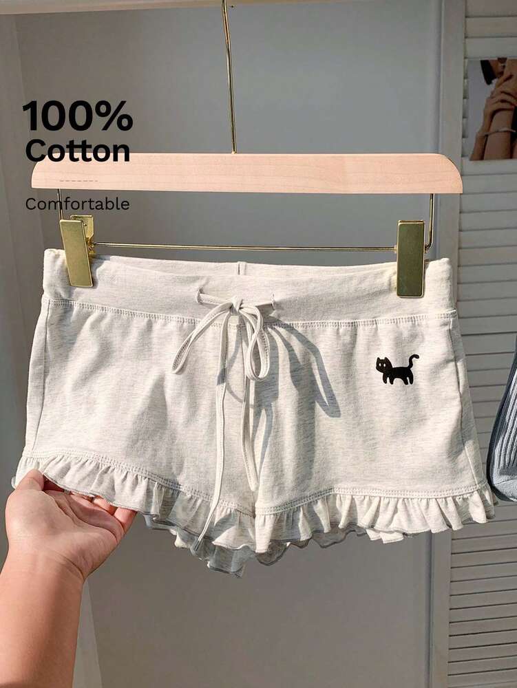 Comfortcana Women's Cat Print Drawstring Waist Casual Versatile Shorts
