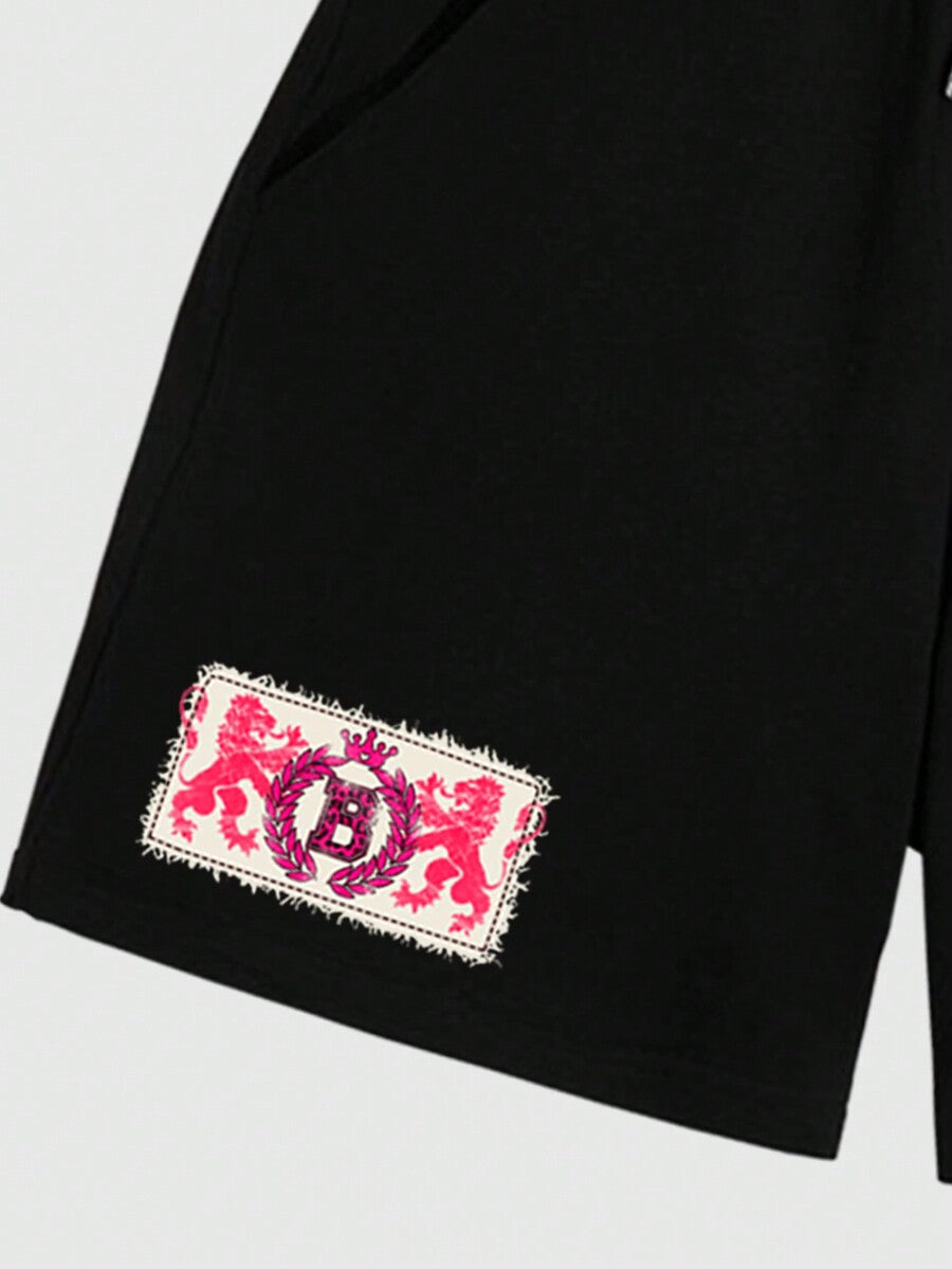ROMWE MEN Anime Men's Printed Casual Shorts, Suitable For Spring/Summer