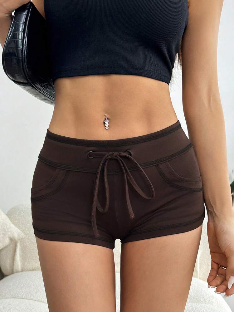 SHEIN EZwear Colorblock Drawstring Shorts with Outer Seam Detail