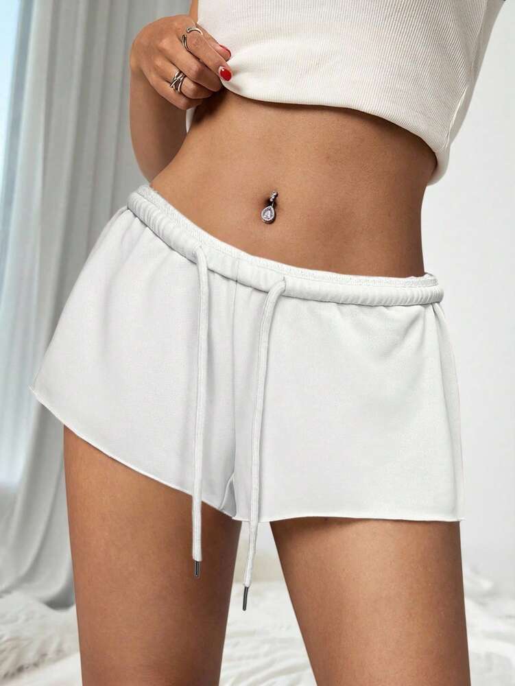 SHEIN PETITE Women's Solid Color Elastic Waist Loose Casual Micro Shorts – Grey