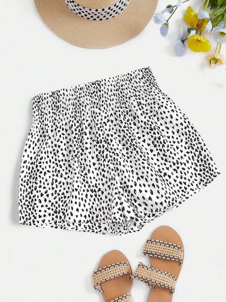 SHEIN VCAY Allover Print Shirred Waist Shorts