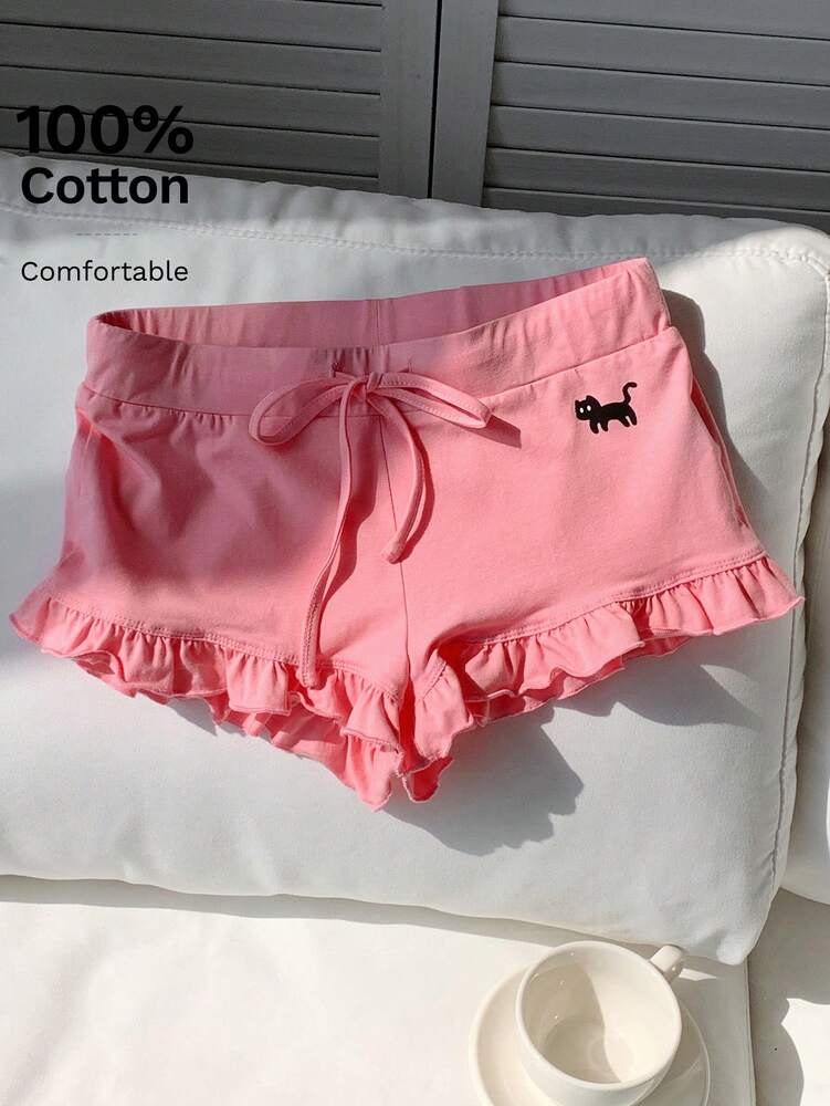 Comfortcana Women's Cat Print Drawstring Waist Casual Versatile Shorts
