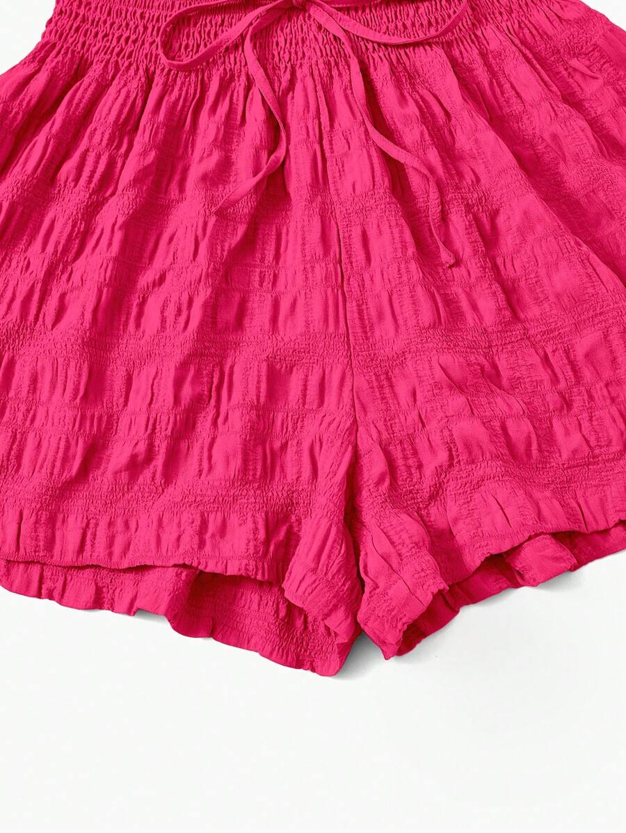 SHEIN EZwear Summer Outfits Solid Tie Front Shorts