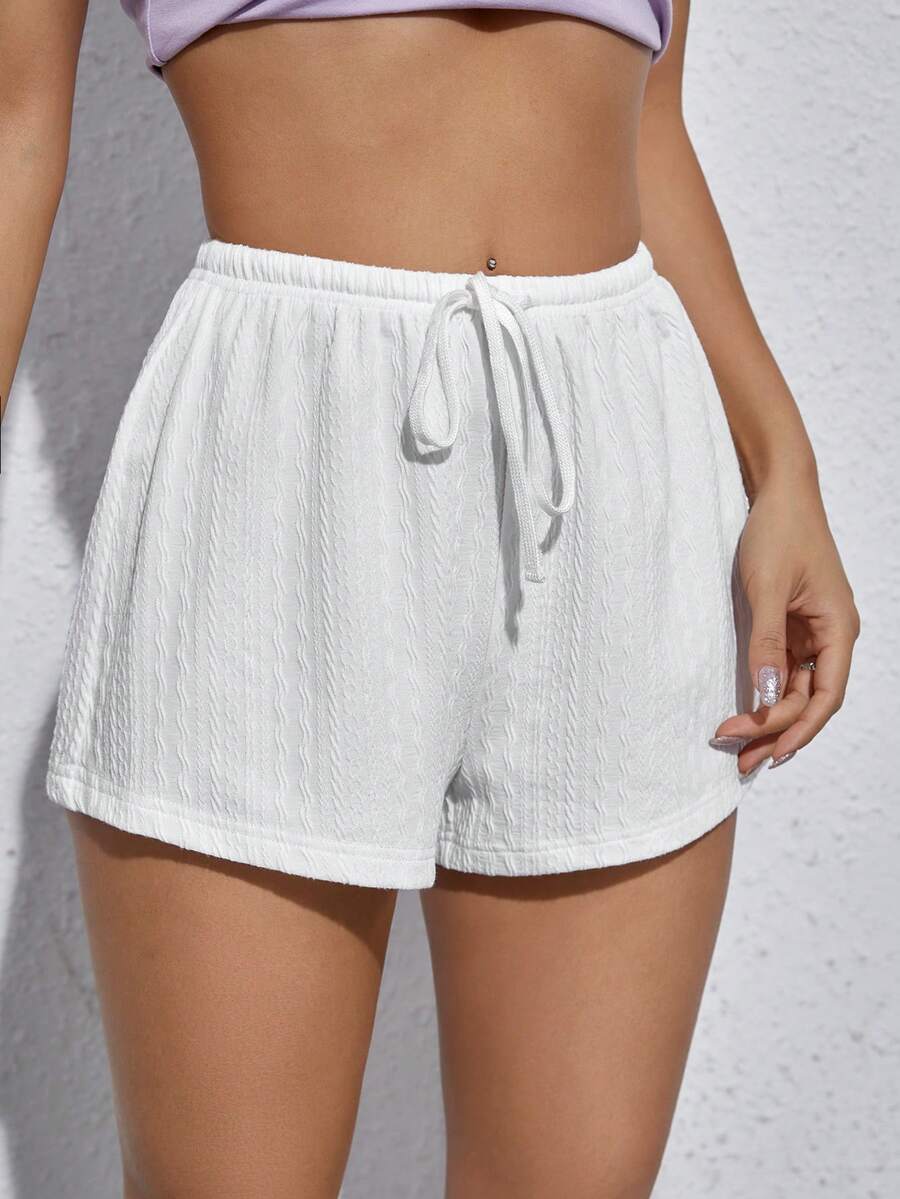 SHEIN EZwear Apricot Color Knitted Women Casual Loose Waist Tie Shorts
