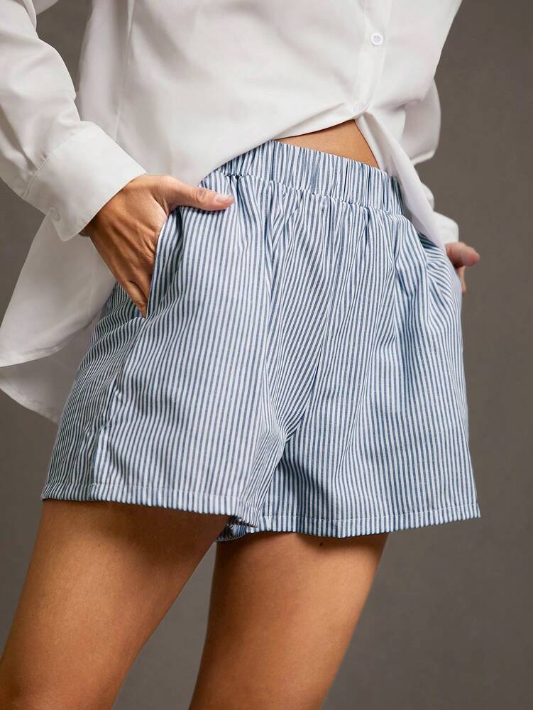 SHEIN Essnce Striped Print Slant Pocket Shorts