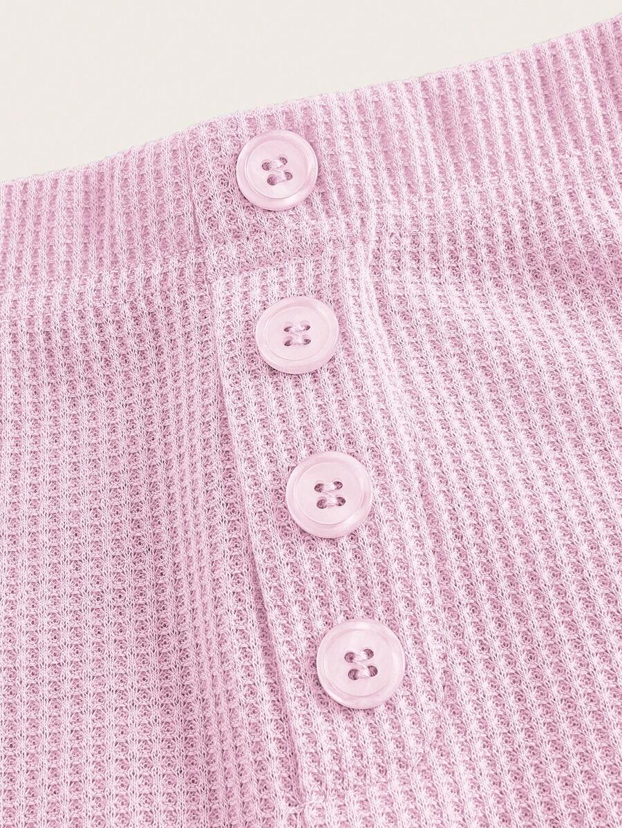 SHEIN ICON Letter Patched Button Detail Waffle Knit Black Shorts