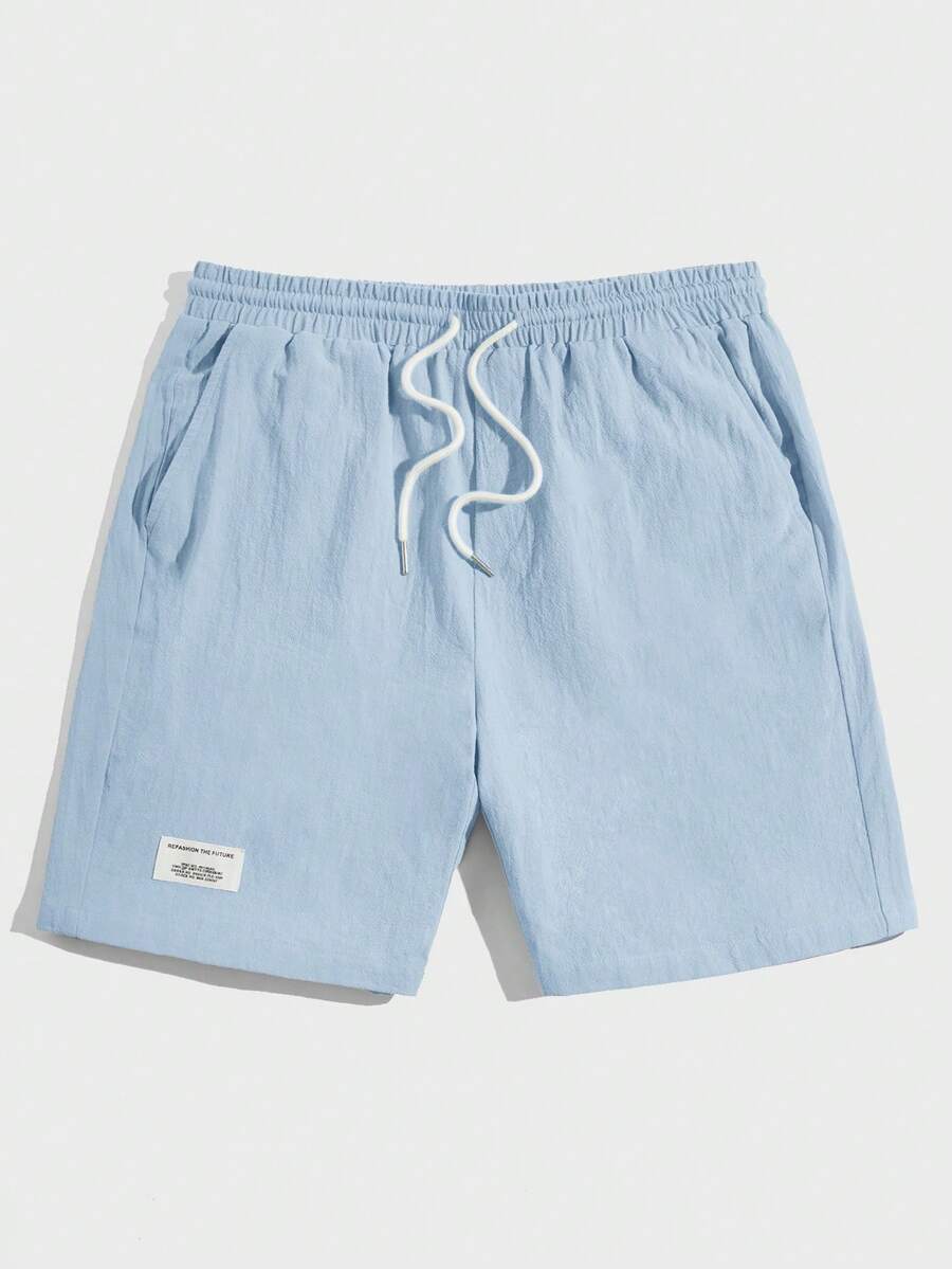 SWAVVY Men Cotton Letter Patched Detail Drawstring Waist Shorts