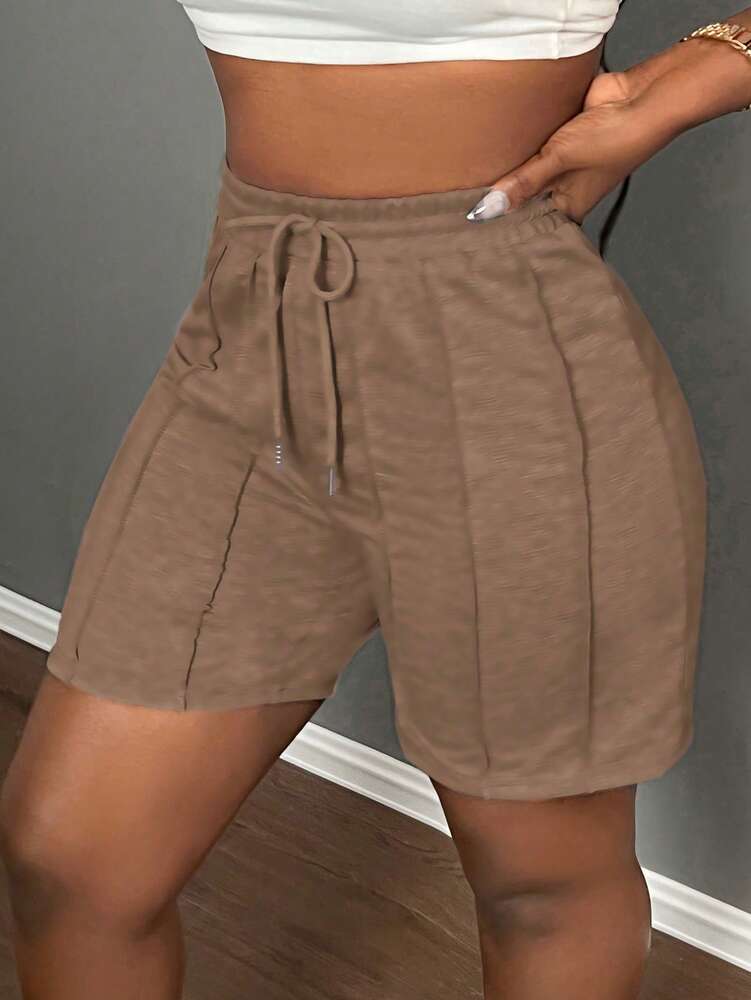 Slaydiva Summer Casual Sports Front Pleated Drawstring Shorts – Light Grey