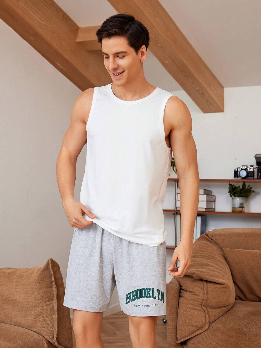 Manfinity Underwear & Sleepwear Basics Men Letter Graphic Sleep Shorts For Summer