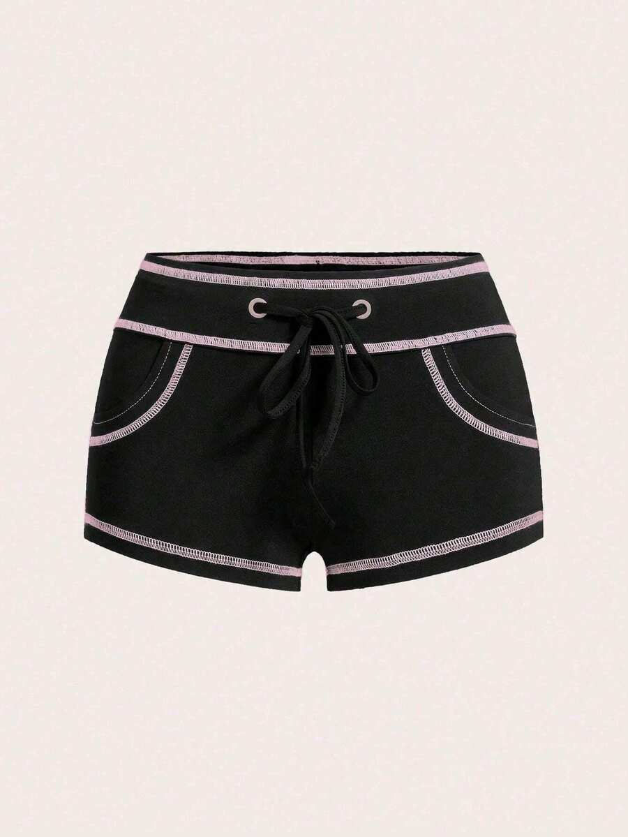 SHEIN EZwear Colorblock Drawstring Shorts with Outer Seam Detail