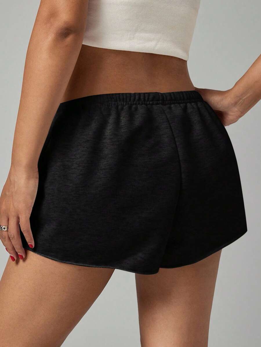 SHEIN PETITE Women's Solid Color Elastic Waist Loose Casual Micro Shorts – Grey
