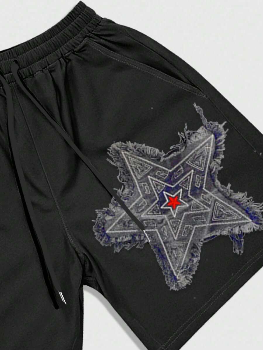 ROMWE MEN Anime Men's Printed Casual Shorts, Suitable For Spring/Summer