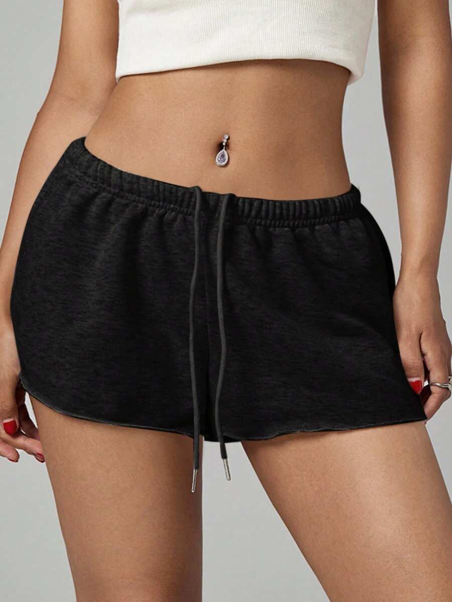 SHEIN PETITE Women's Solid Color Elastic Waist Loose Casual Micro Shorts – Grey