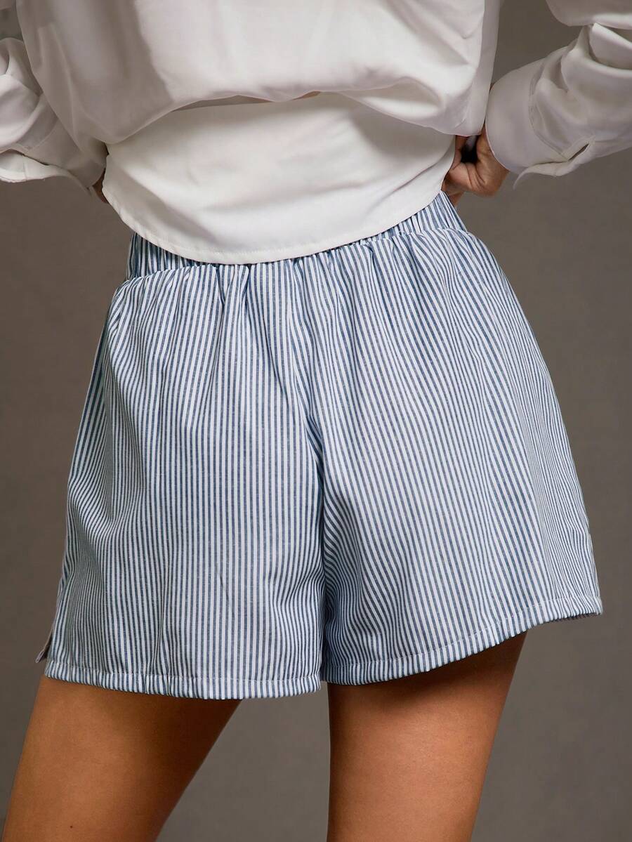 SHEIN Essnce Striped Print Slant Pocket Shorts