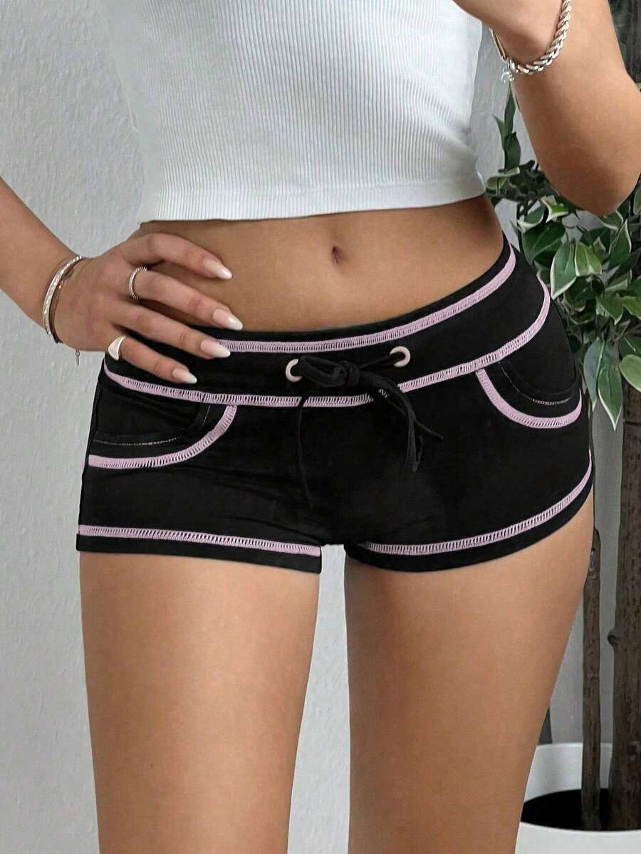 SHEIN EZwear Colorblock Drawstring Shorts with Outer Seam Detail
