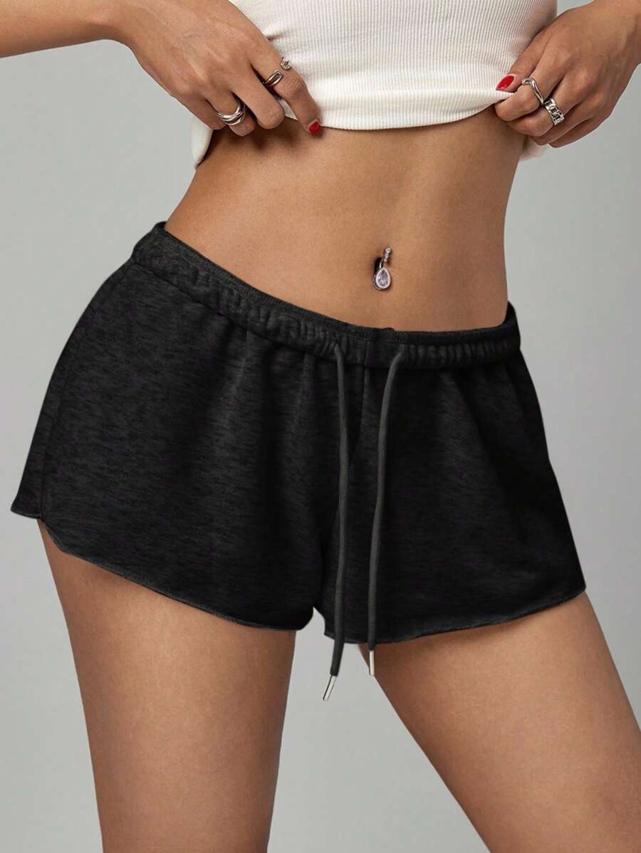 SHEIN PETITE Women's Solid Color Elastic Waist Loose Casual Micro Shorts – Grey