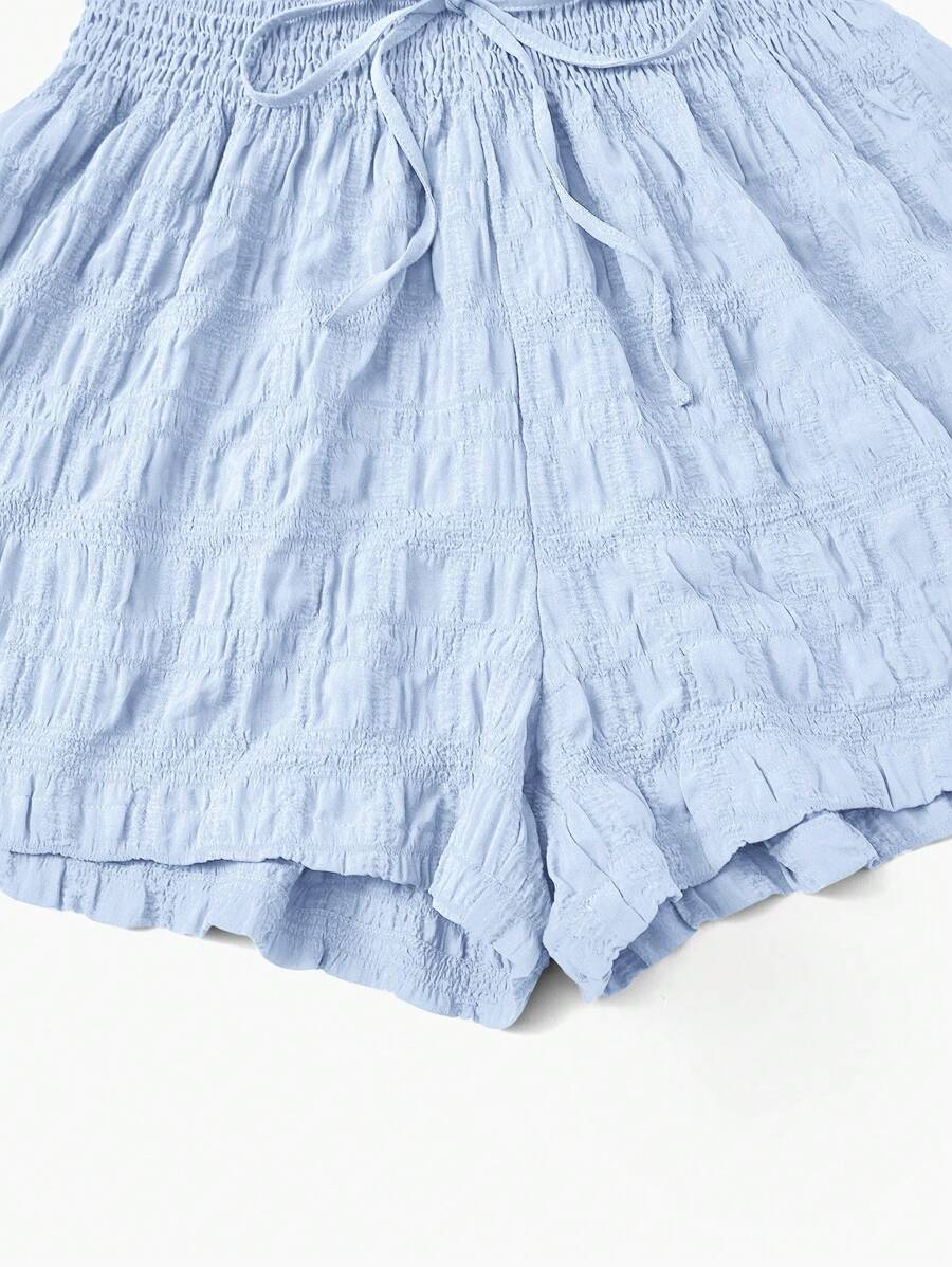 SHEIN EZwear Summer Outfits Solid Tie Front Shorts