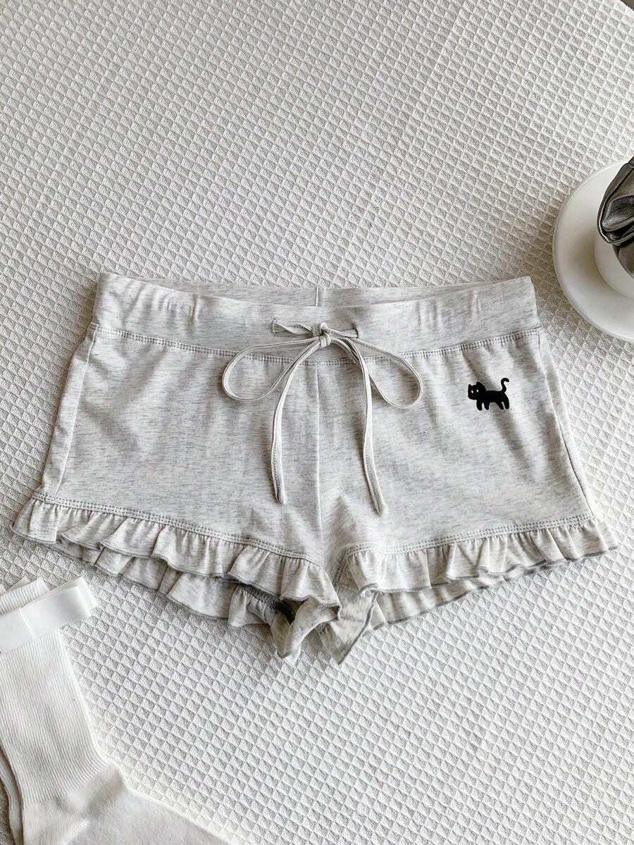 Comfortcana Women's Cat Print Drawstring Waist Casual Versatile Shorts