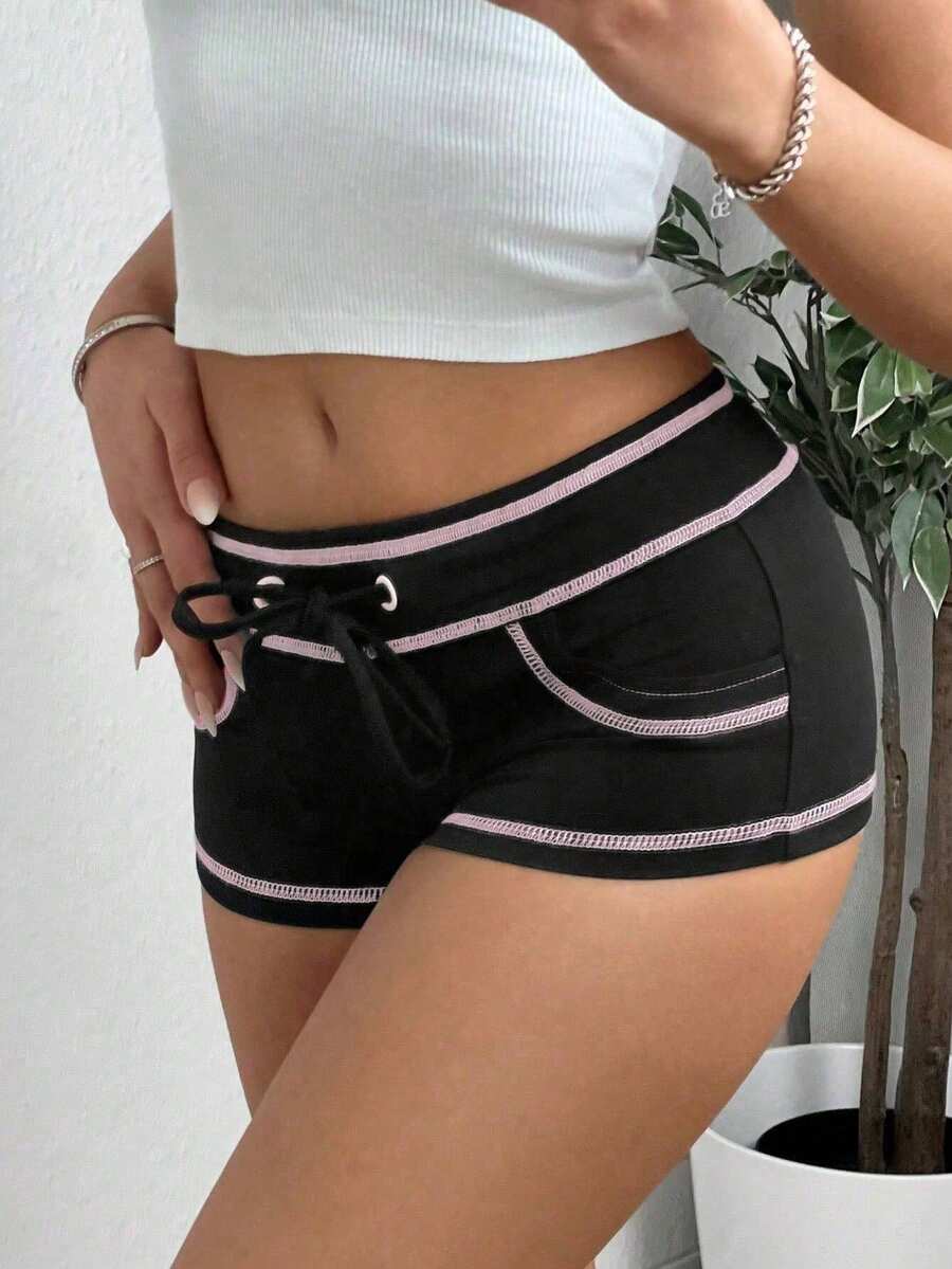 SHEIN EZwear Colorblock Drawstring Shorts with Outer Seam Detail