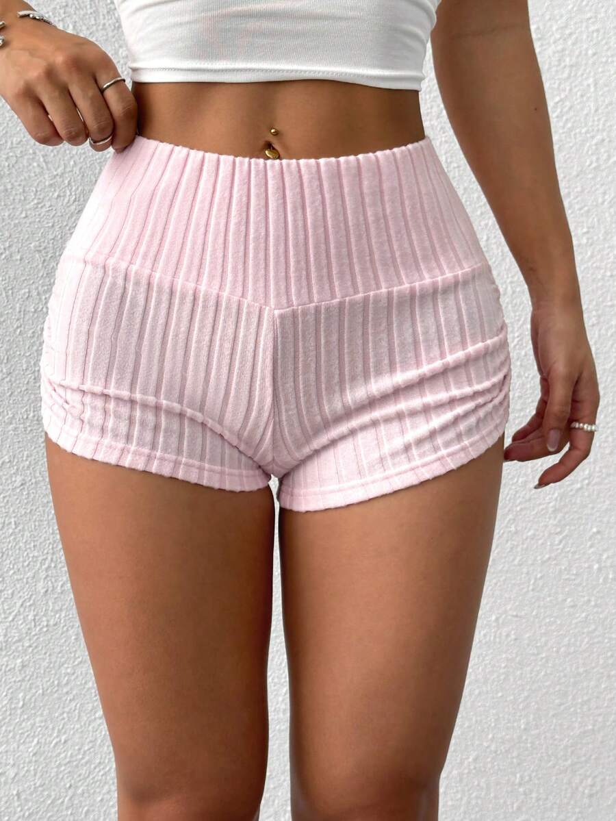 SHEIN EZwear Summer Casual Apricot Ruched Fitted Shorts