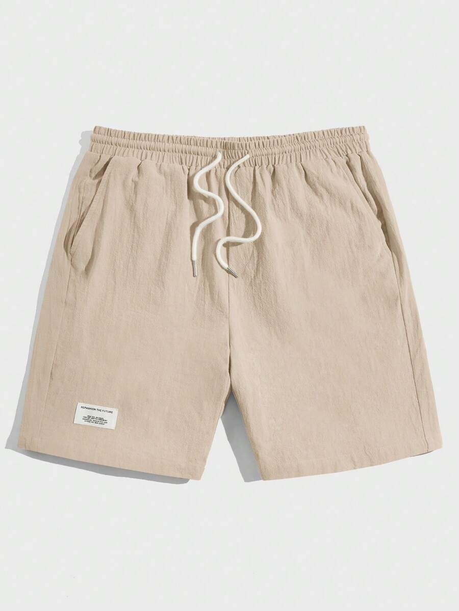 SWAVVY Men Cotton Letter Patched Detail Drawstring Waist Shorts