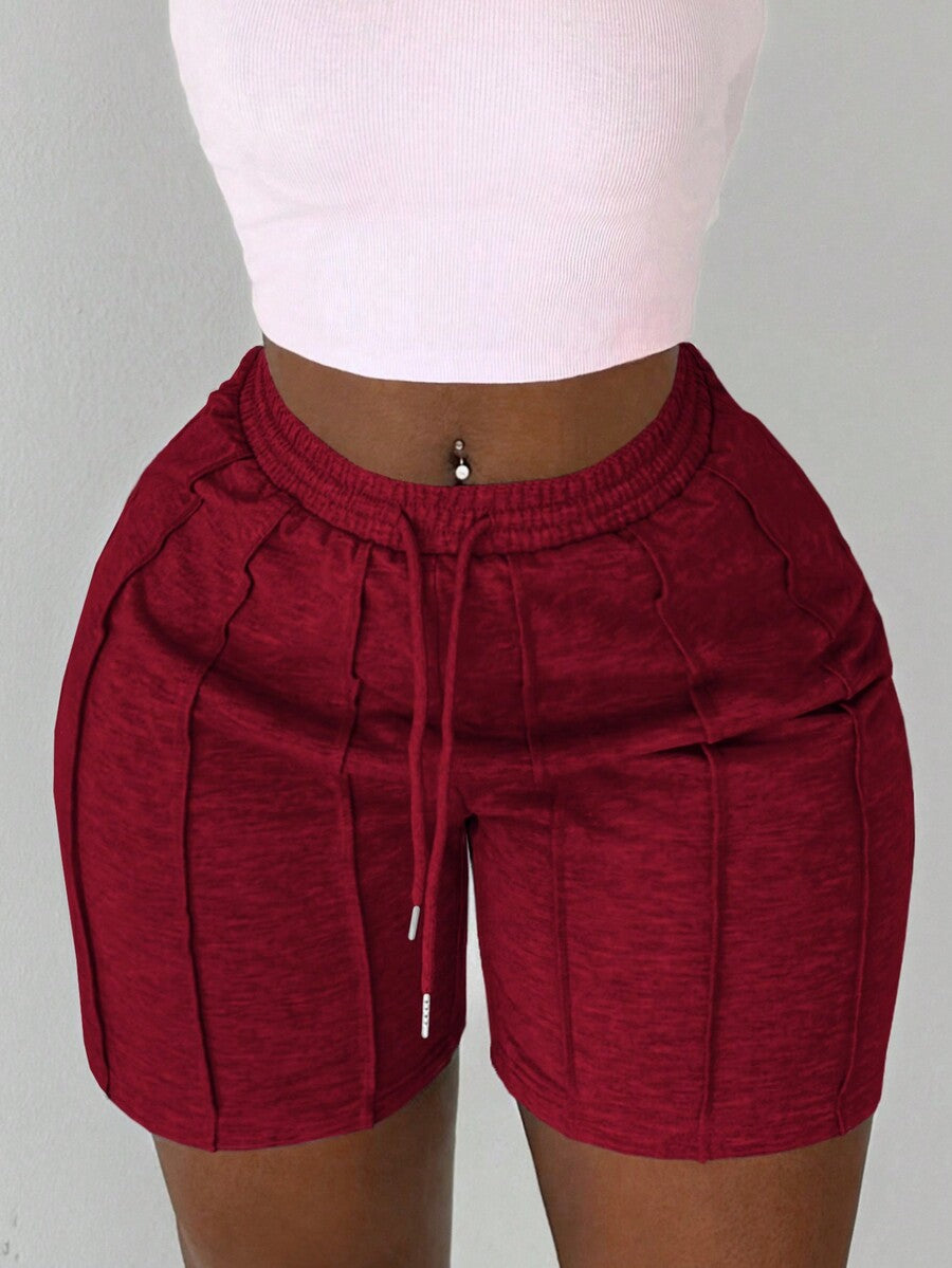 Slaydiva Summer Casual Sports Front Pleated Drawstring Shorts – Light Grey