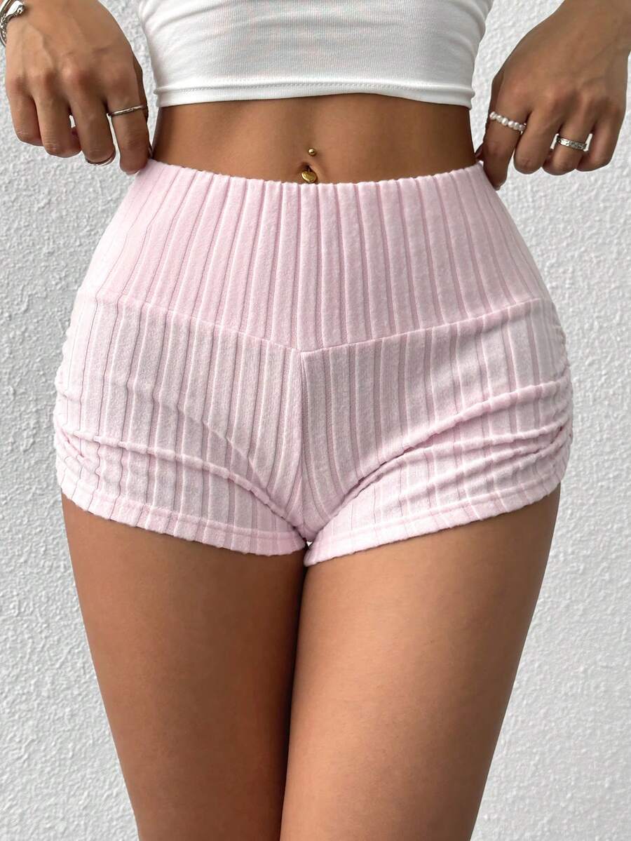 SHEIN EZwear Summer Casual Apricot Ruched Fitted Shorts