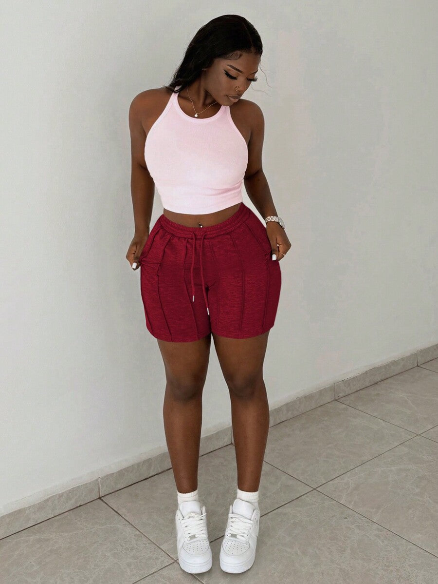 Slaydiva Summer Casual Sports Front Pleated Drawstring Shorts – Light Grey