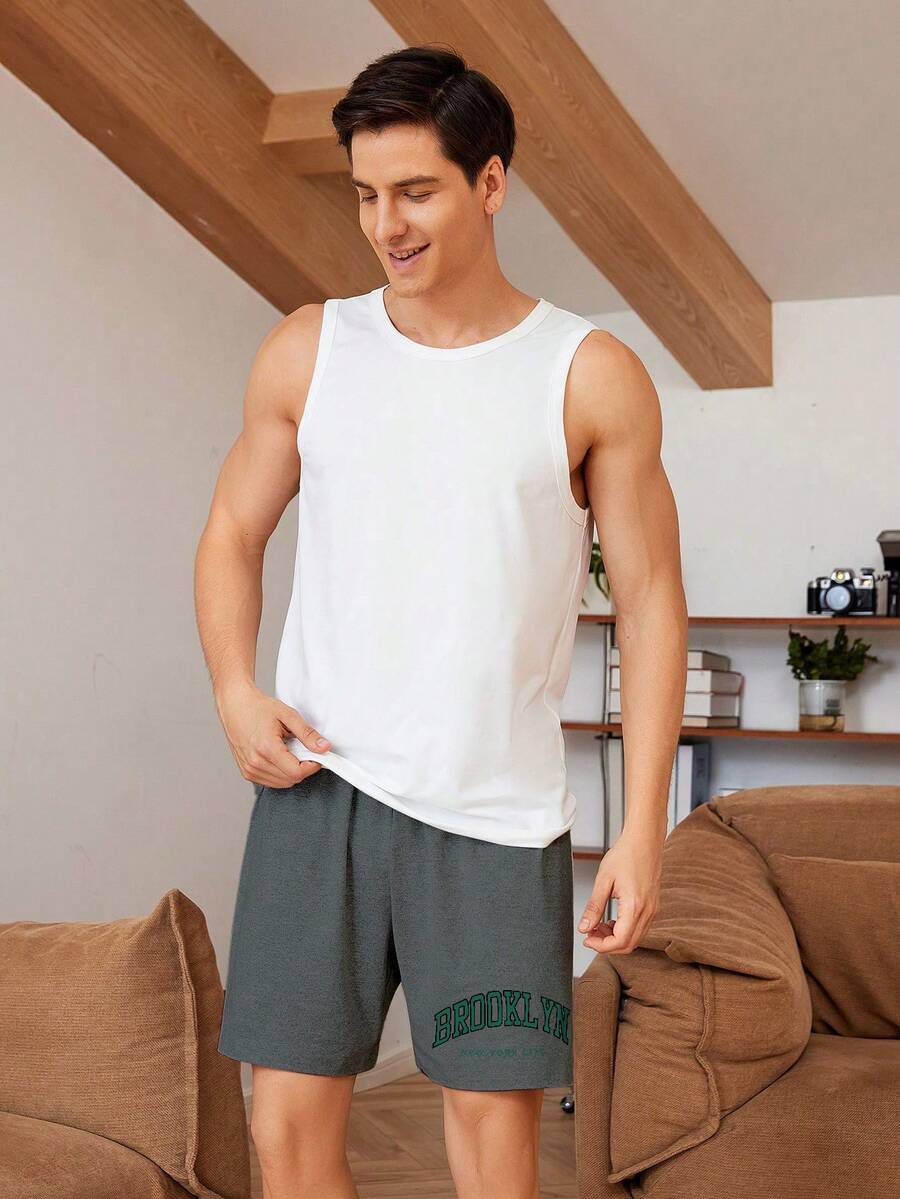 Manfinity Underwear & Sleepwear Basics Men Letter Graphic Sleep Shorts For Summer