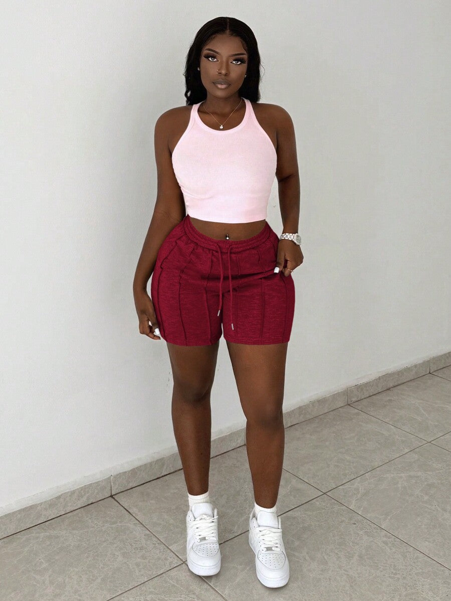 Slaydiva Summer Casual Sports Front Pleated Drawstring Shorts – Light Grey