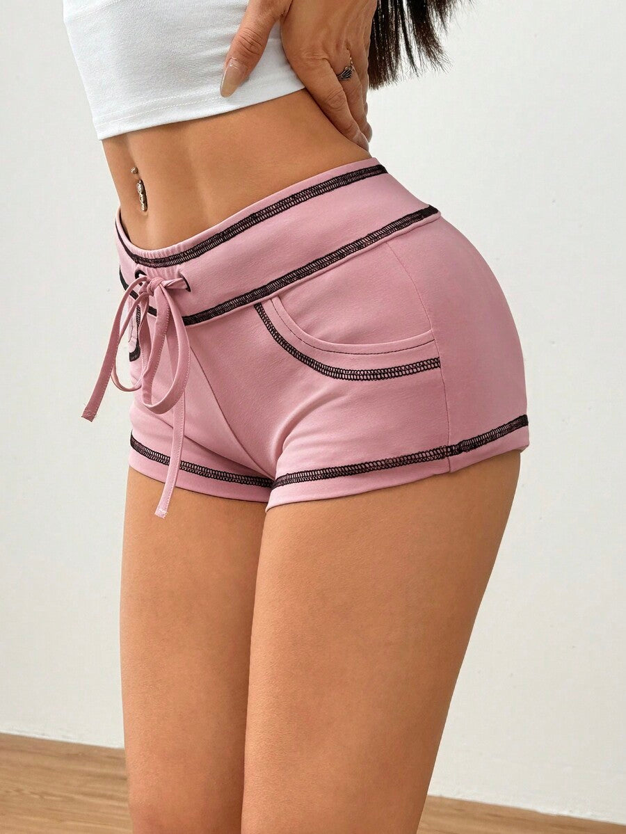 SHEIN EZwear Colorblock Drawstring Shorts with Outer Seam Detail