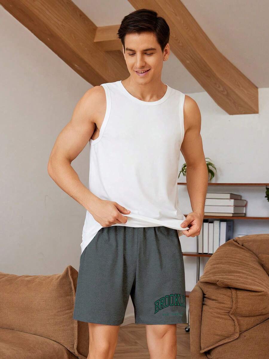 Manfinity Underwear & Sleepwear Basics Men Letter Graphic Sleep Shorts For Summer