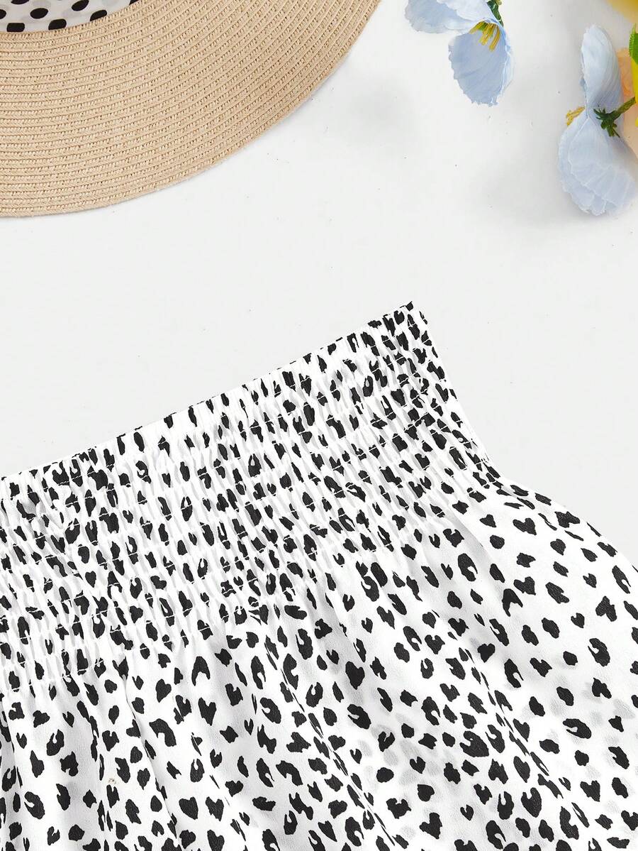 SHEIN VCAY Allover Print Shirred Waist Shorts