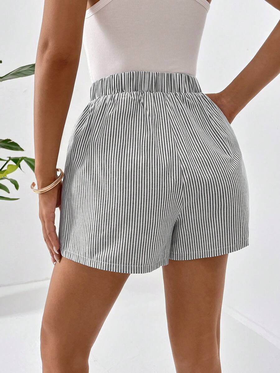 SHEIN Essnce Striped Print Slant Pocket Shorts