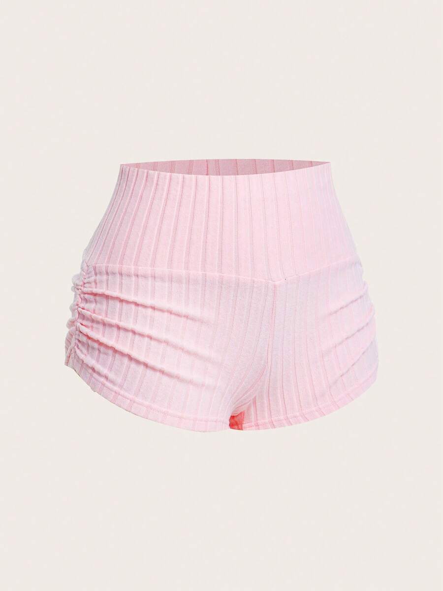 SHEIN EZwear Summer Casual Apricot Ruched Fitted Shorts