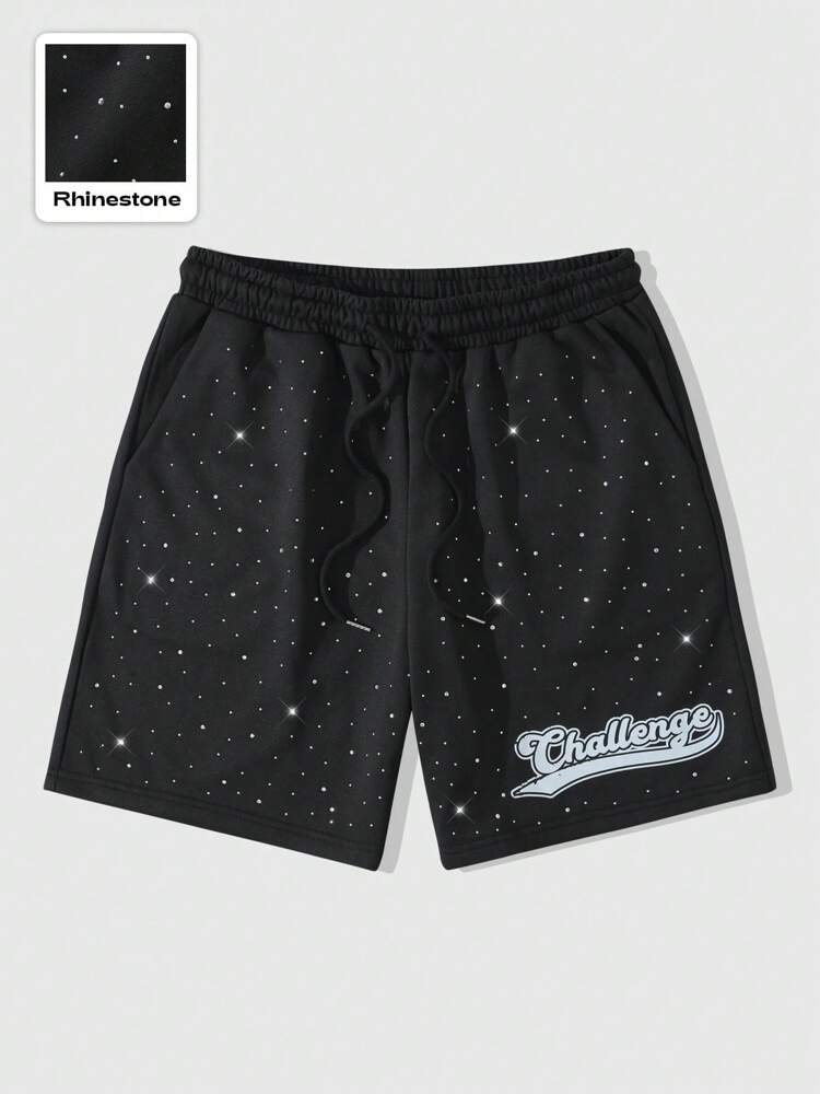 ROMWE MEN Street Life Men's Summer Street Life Casual Rhinestone Embellished Loose Shorts