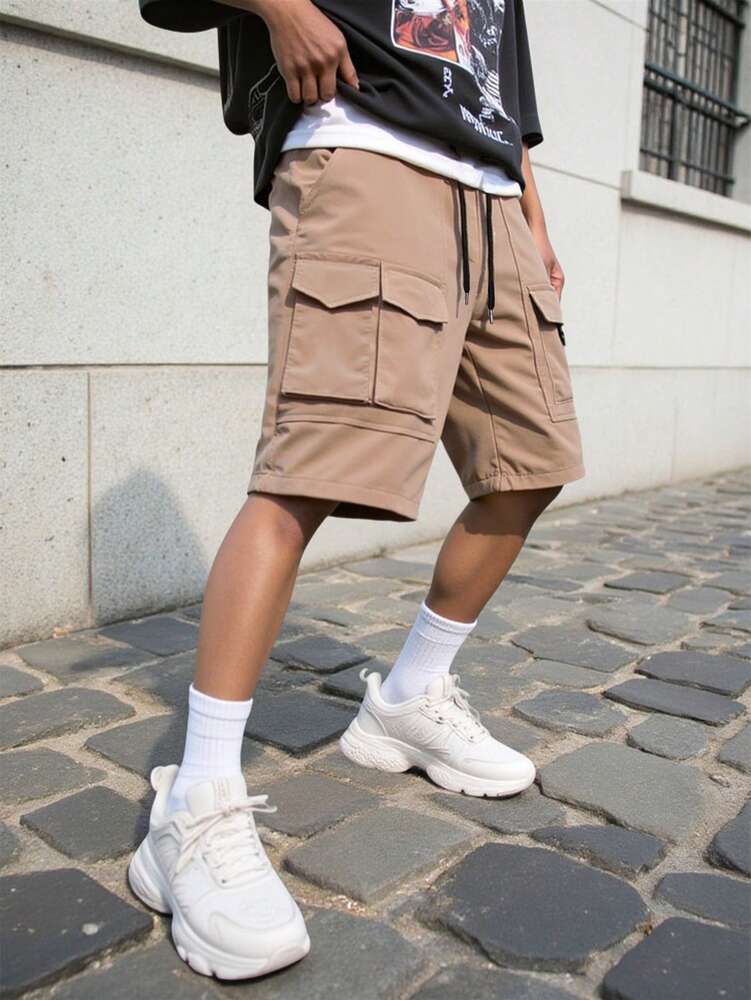 ROMWE MEN Street Life Men's Cargo Fashionable Multi-Pocket Loose Cargo Shorts