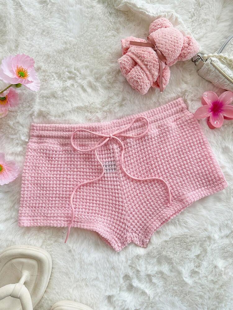 Sweetina Women's Pink Basic Casual Knit Hot Pants, Summer