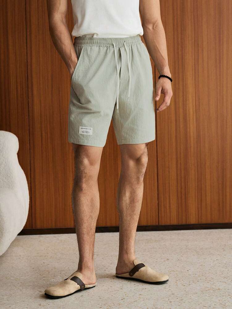 SWAVVY Men Cotton Letter Patched Detail Drawstring Waist Shorts
