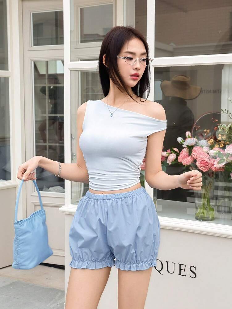 SHEIN EZwear Women's Baby Blue Woven Fabric Mini Shorts