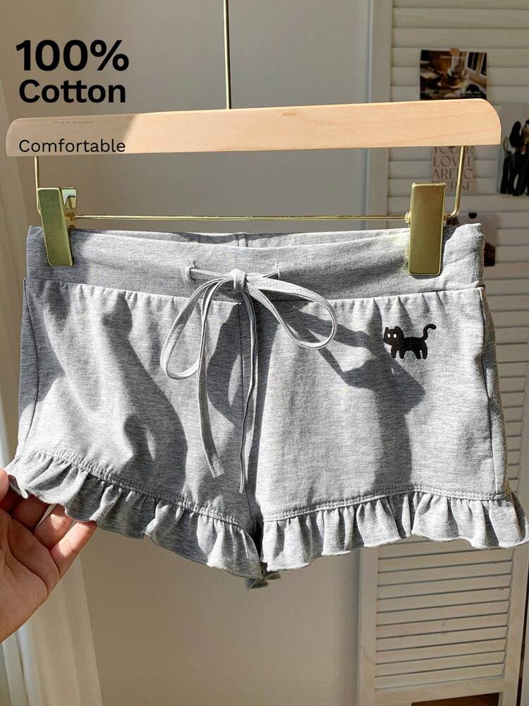 Comfortcana Women's Cat Print Drawstring Waist Casual Versatile Shorts