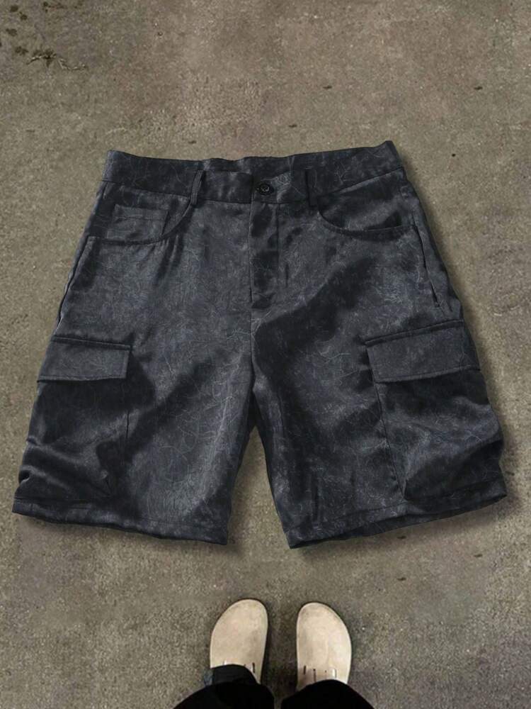 Manfinity Chillmode Men's Solid Color Cargo Pocket Loose Casual Shorts