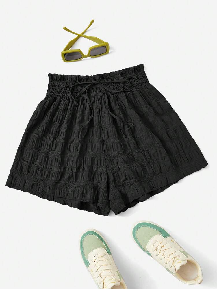 SHEIN EZwear Summer Outfits Solid Tie Front Shorts