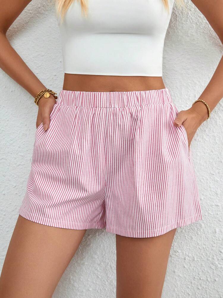 SHEIN Essnce Striped Print Slant Pocket Shorts