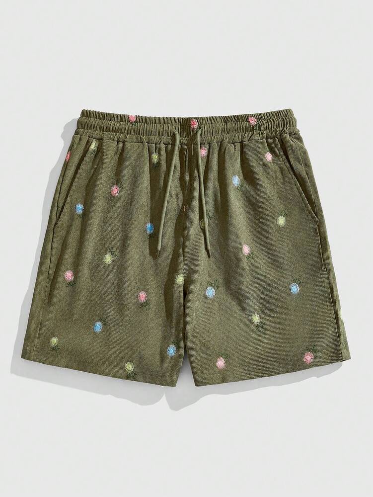 ROMWE MEN Street Life Men's Floral Embroidery Casual Shorts
