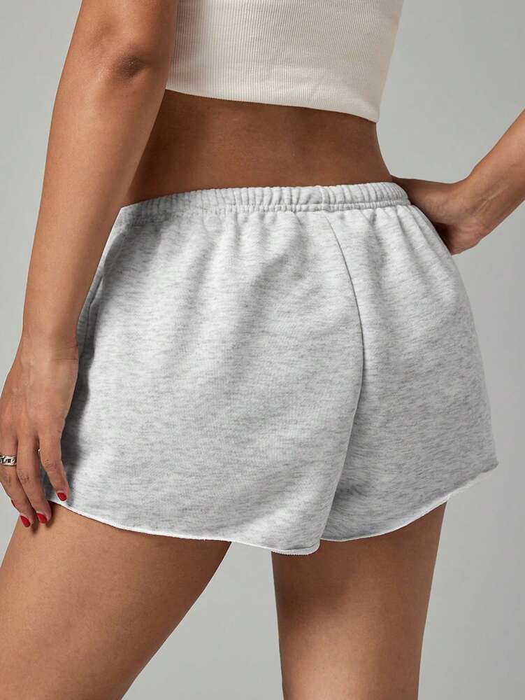 SHEIN PETITE Women's Solid Color Elastic Waist Loose Casual Micro Shorts – Grey